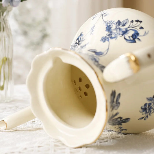 Service à café & thé français en porcelaine fleurie – 2 tasses + théière élégante