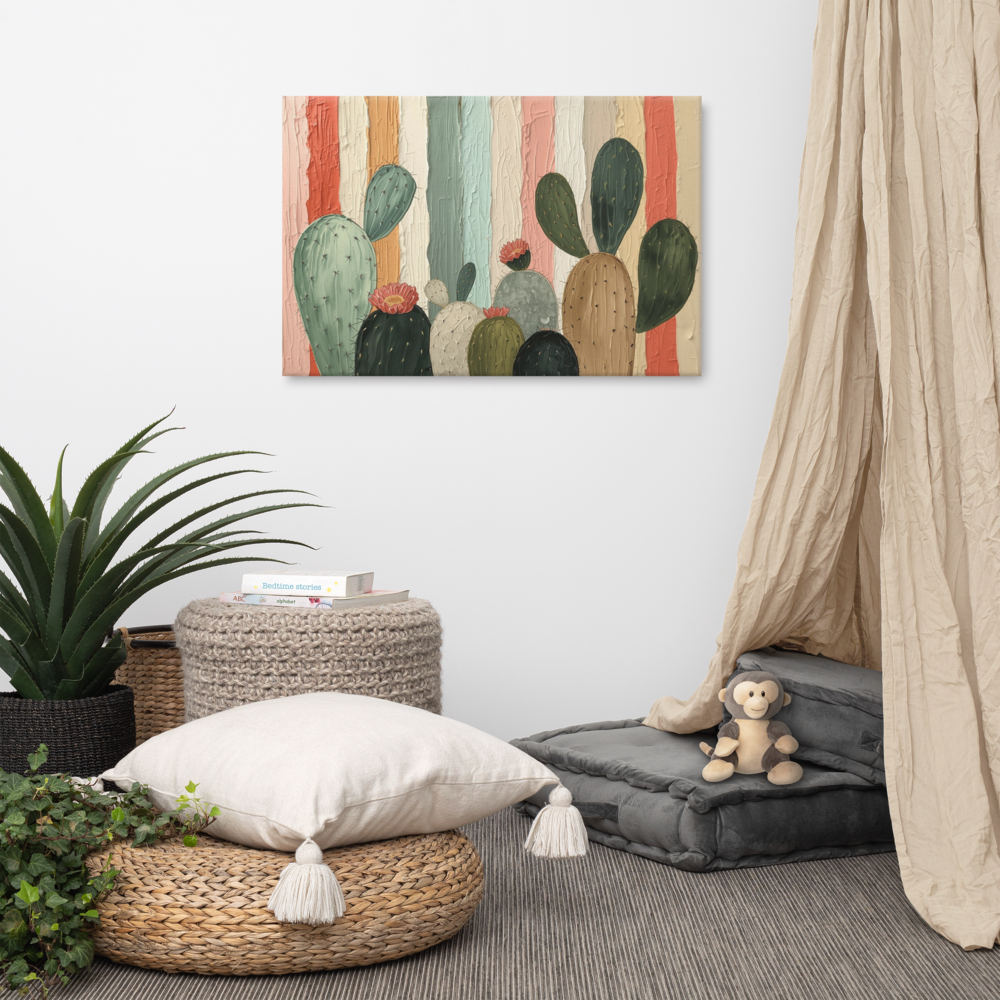 Toile Canvas Cactus – Grande Œuvre Botanique, Style Artistique Contemporain