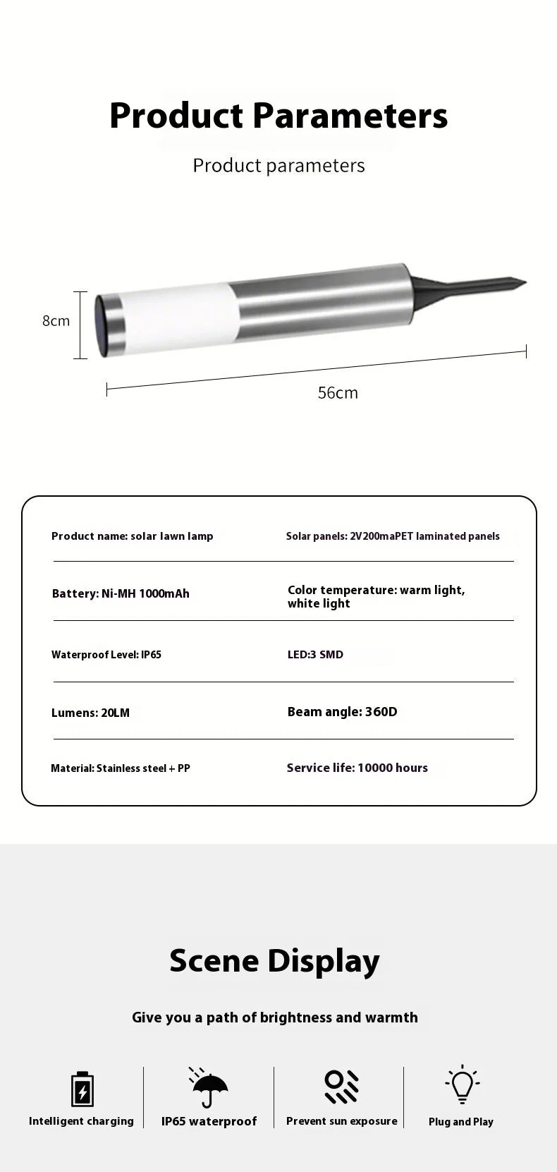 Lampe solaire d’allée extérieure – Éclairage LED automatique pour jardin