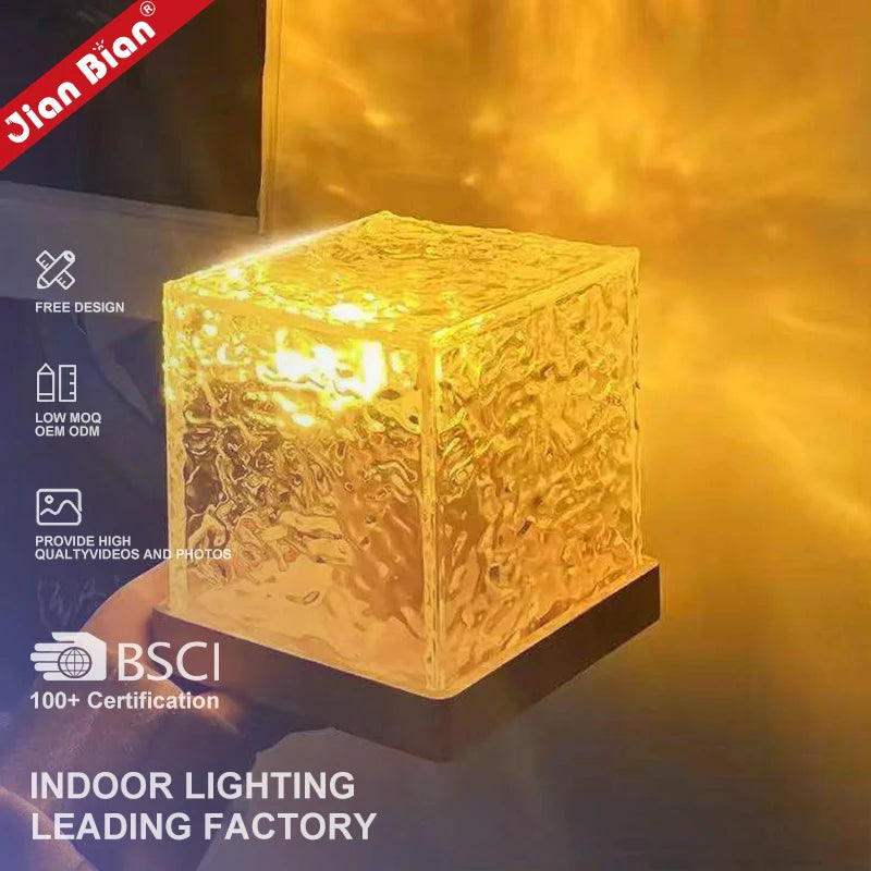lampe ambiance led effet vagues oceaniques cube acrylique