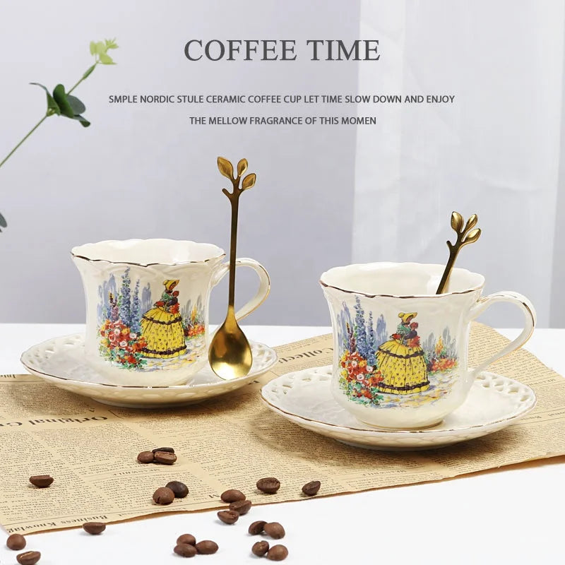 Golden Wheat – Service à café & thé en porcelaine ajourée, style élégant