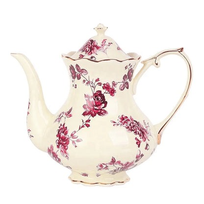 Service à café & thé français en porcelaine fleurie – 2 tasses + théière élégante