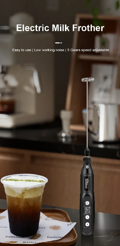 Mousseur à lait électrique USB blanc noir et beige