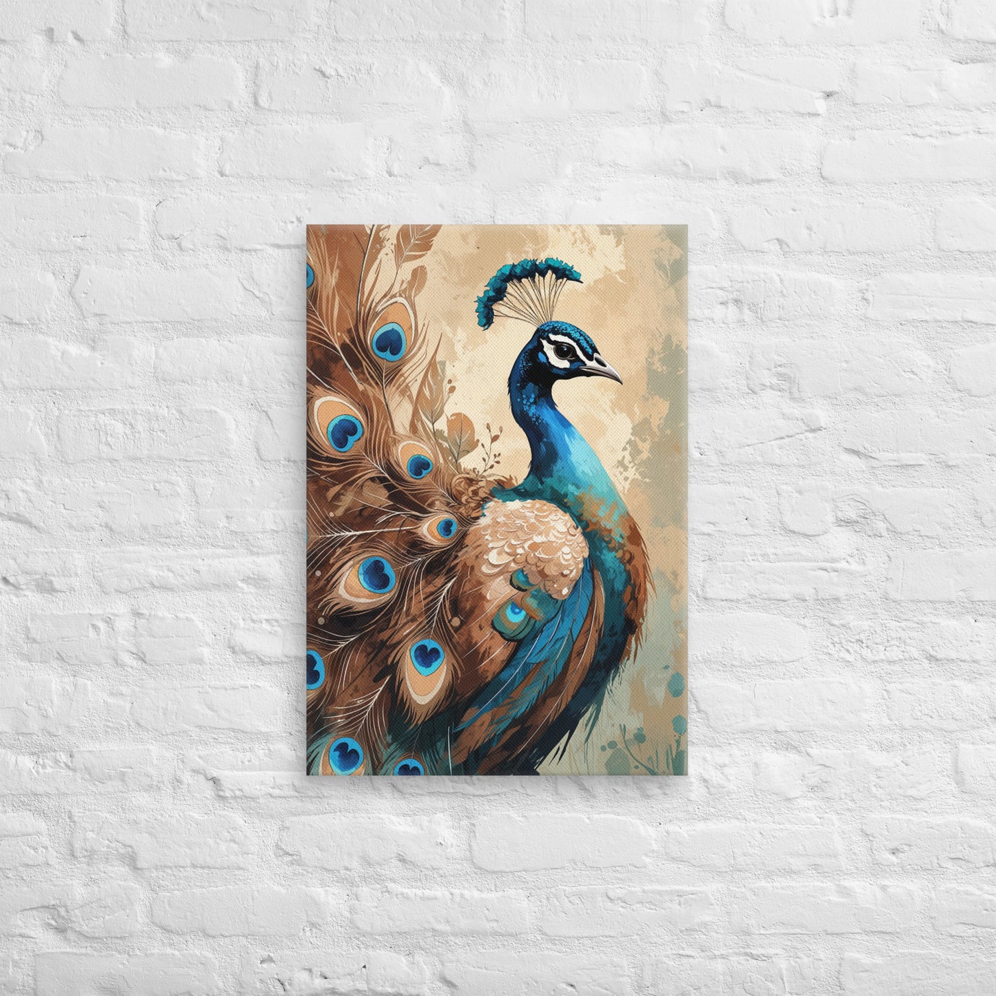 Toile décorative paon style aquarelle