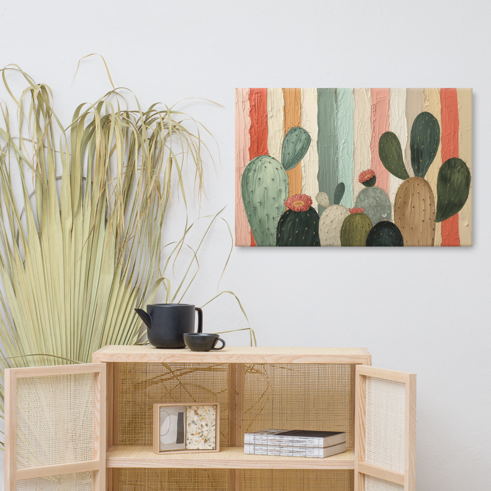 Toile Canvas Cactus – Grande Œuvre Botanique, Style Artistique Contemporain