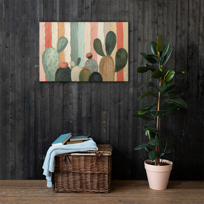 Toile Canvas Cactus – Grande Œuvre Botanique, Style Artistique Contemporain