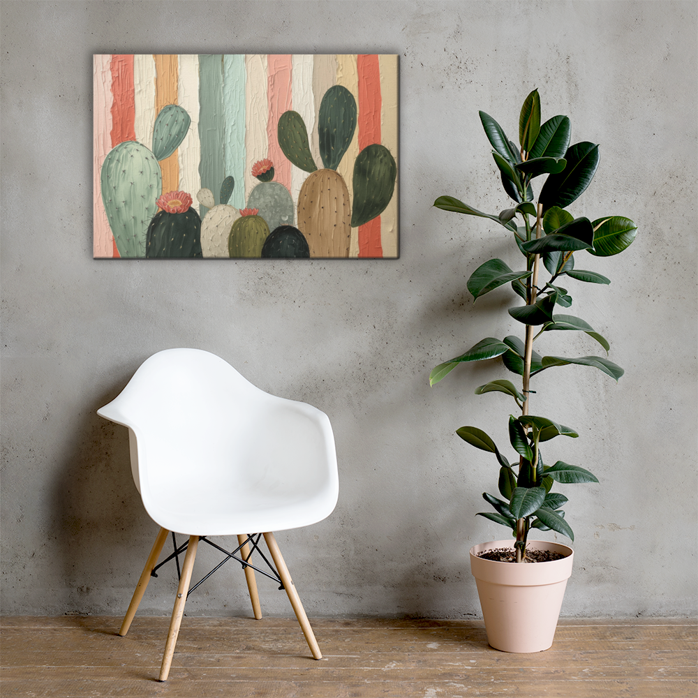 Toile Canvas Cactus – Grande Œuvre Botanique, Style Artistique Contemporain