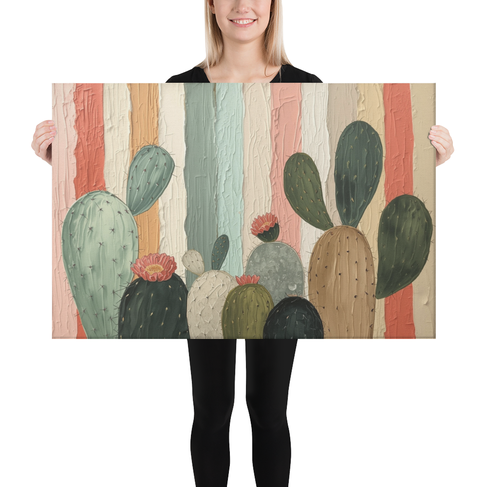 Toile Canvas Cactus – Grande Œuvre Botanique, Style Artistique Contemporain