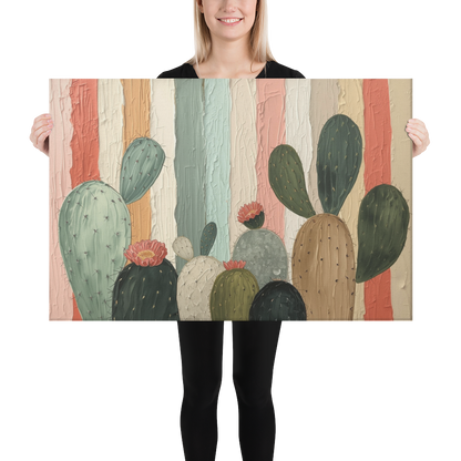 Toile Canvas Cactus – Grande Œuvre Botanique, Style Artistique Contemporain