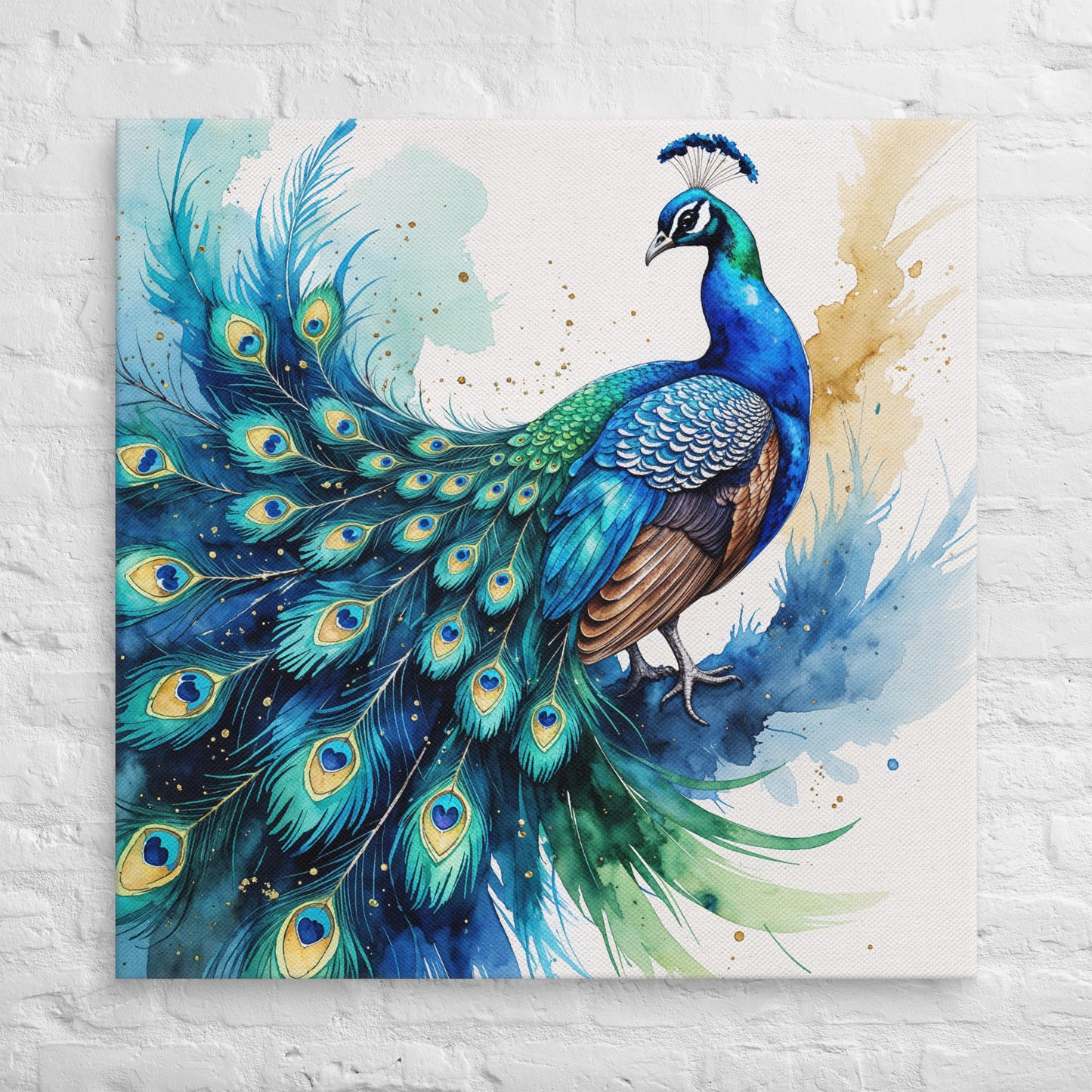 Toile murale paon aquarelle colorée – décoration murale élégante