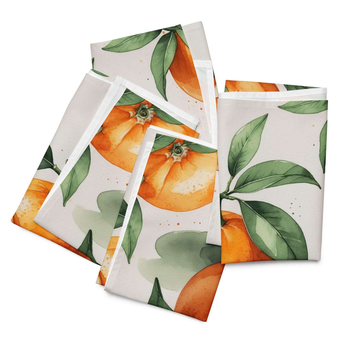 Set de 4 serviettes de table en tissu motif clémentine sur fond beige – Côté Doux