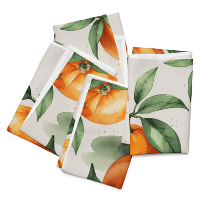 Set de 4 serviettes de table en tissu motif clémentine sur fond beige – Côté Doux