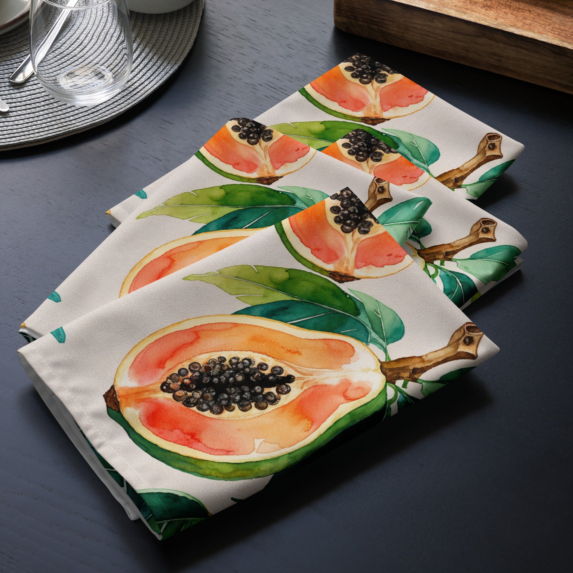 Motif papaye coloré illustré sur serviette de table en tissu