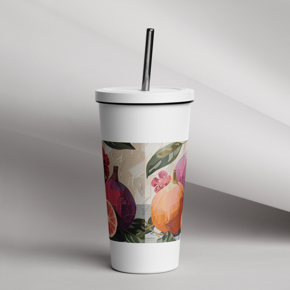 Gobelet isotherme en acier inoxydable avec paille – 600 ml – Pour boissons chaudes et froides