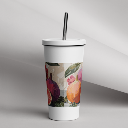 Gobelet isotherme en acier inoxydable avec paille – 600 ml – Pour boissons chaudes et froides