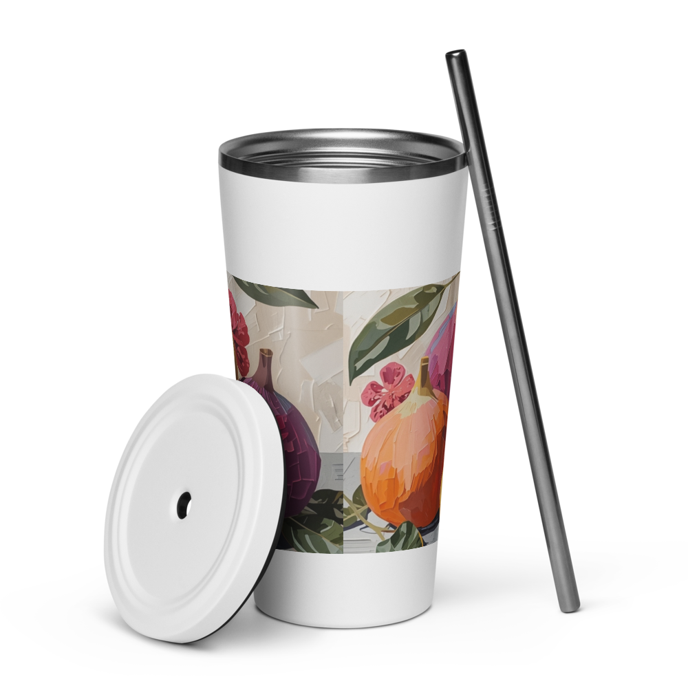 Gobelet isotherme en acier inoxydable avec paille – 600 ml – Pour boissons chaudes et froides