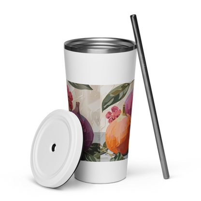 Gobelet isotherme en acier inoxydable avec paille – 600 ml – Pour boissons chaudes et froides