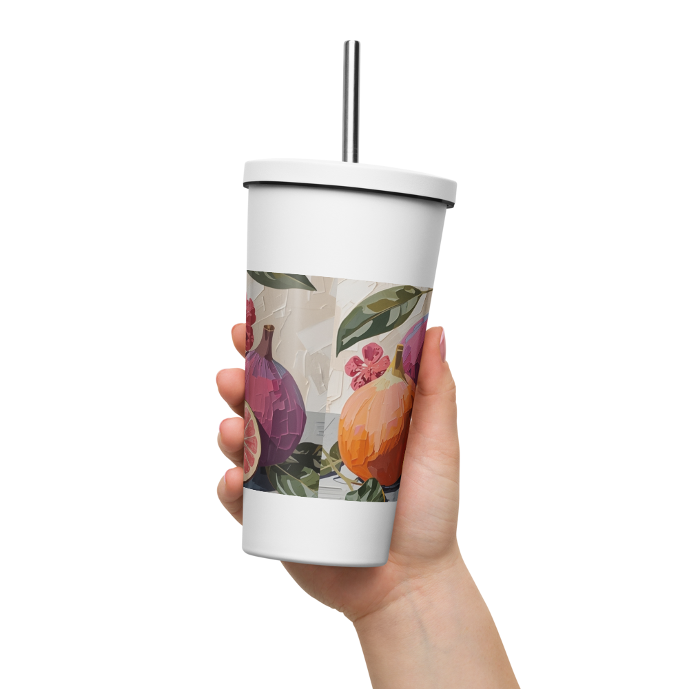 Gobelet isotherme en acier inoxydable avec paille – 600 ml – Pour boissons chaudes et froides