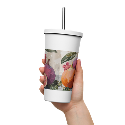 Gobelet isotherme en acier inoxydable avec paille – 600 ml – Pour boissons chaudes et froides