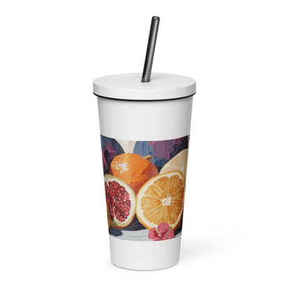 Gobelet isotherme en acier inoxydable avec paille – 600 ml – Pour boissons chaudes et froides