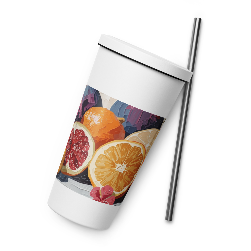 Gobelet isotherme en acier inoxydable avec paille – 600 ml – Pour boissons chaudes et froides