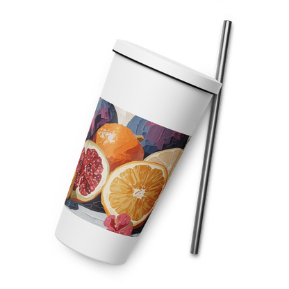 Gobelet isotherme en acier inoxydable avec paille – 600 ml – Pour boissons chaudes et froides