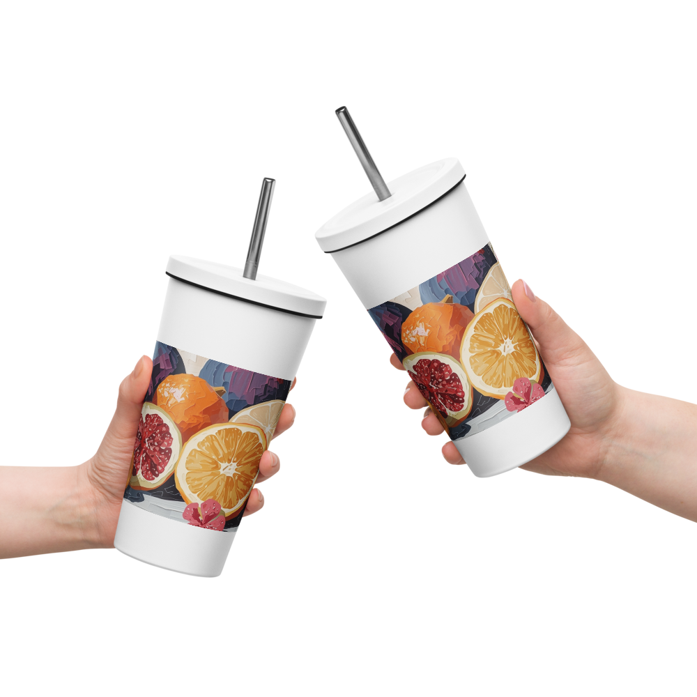 Gobelet isotherme en acier inoxydable avec paille – 600 ml – Pour boissons chaudes et froides