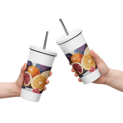 Gobelet isotherme en acier inoxydable avec paille – 600 ml – Pour boissons chaudes et froides