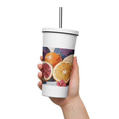 Gobelet isotherme en acier inoxydable avec paille – 600 ml – Pour boissons chaudes et froides