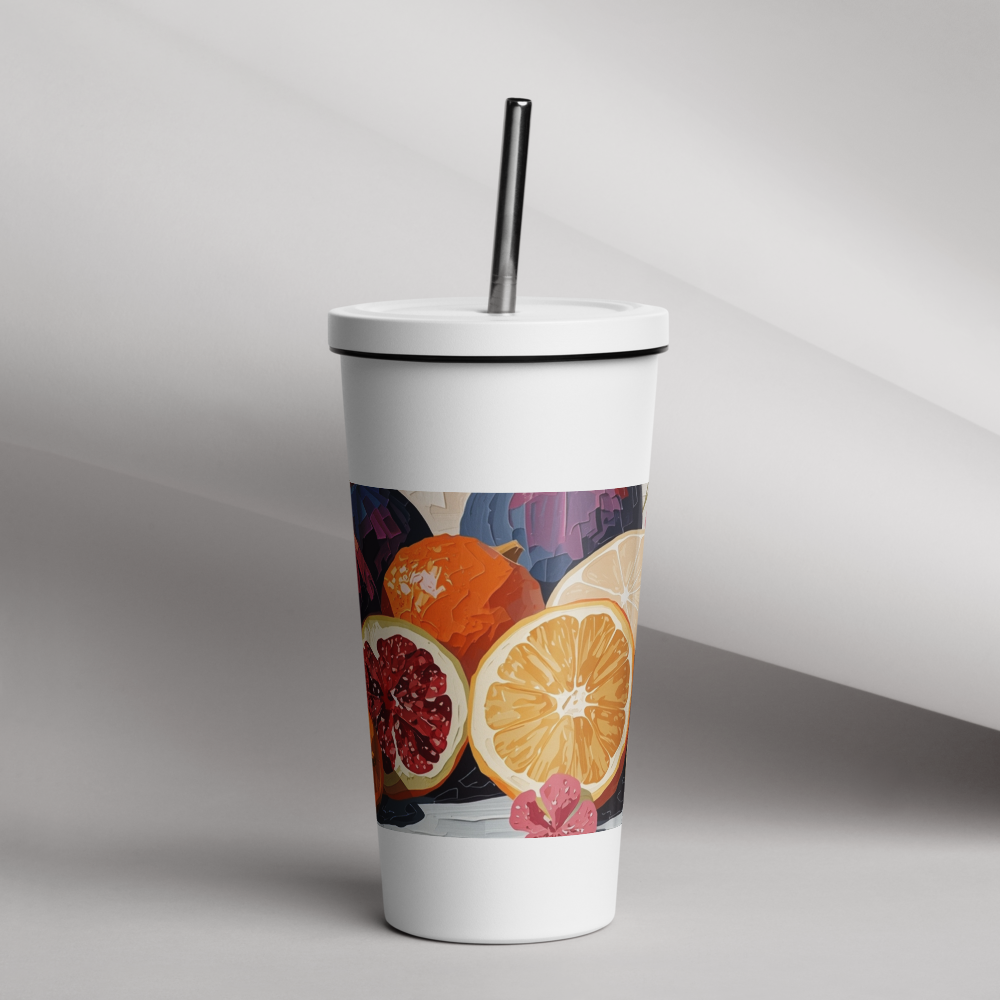 Gobelet isotherme en acier inoxydable avec paille – 600 ml – Pour boissons chaudes et froides