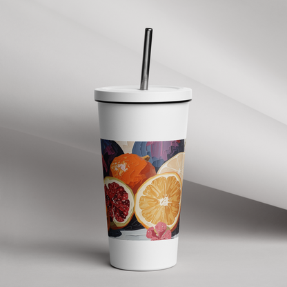 Gobelet isotherme en acier inoxydable avec paille – 600 ml – Pour boissons chaudes et froides