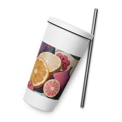 Gobelet isotherme en acier inoxydable avec paille – 600 ml – Pour boissons chaudes et froides