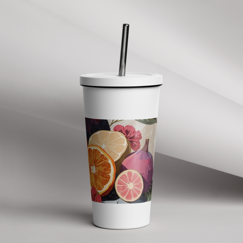 Gobelet isotherme en acier inoxydable avec paille – 600 ml – Pour boissons chaudes et froides