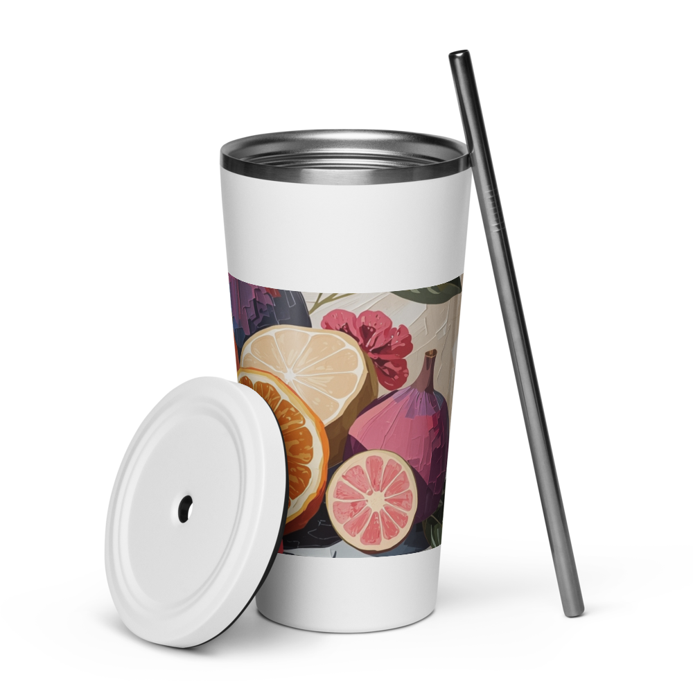 Gobelet isotherme en acier inoxydable avec paille – 600 ml – Pour boissons chaudes et froides