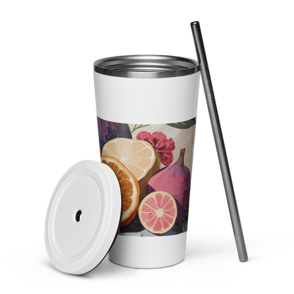 Gobelet isotherme en acier inoxydable avec paille – 600 ml – Pour boissons chaudes et froides