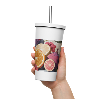 Gobelet isotherme en acier inoxydable avec paille – 600 ml – Pour boissons chaudes et froides