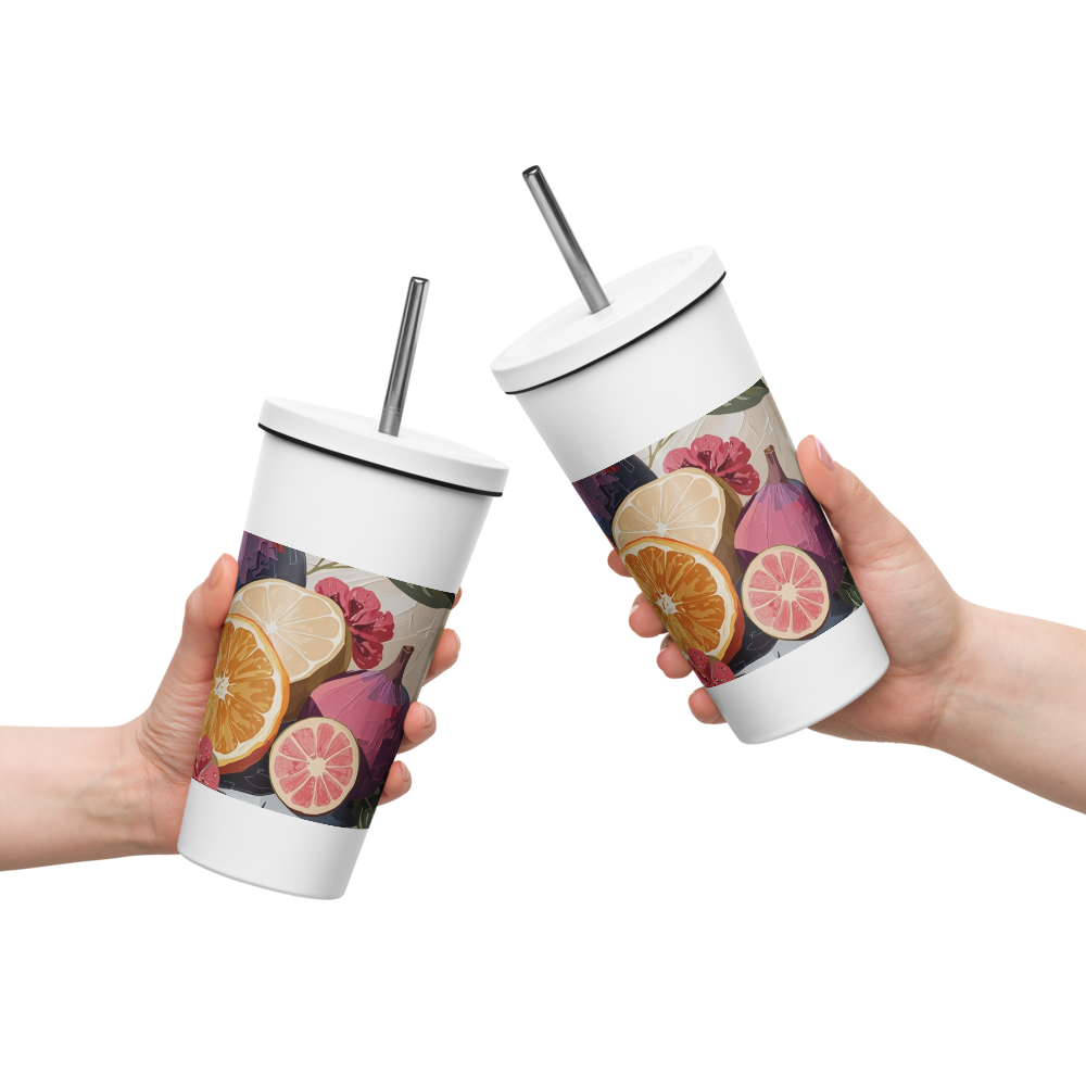 Gobelet isotherme en acier inoxydable avec paille – 600 ml – Pour boissons chaudes et froides