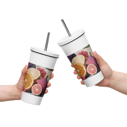 Gobelet isotherme en acier inoxydable avec paille – 600 ml – Pour boissons chaudes et froides