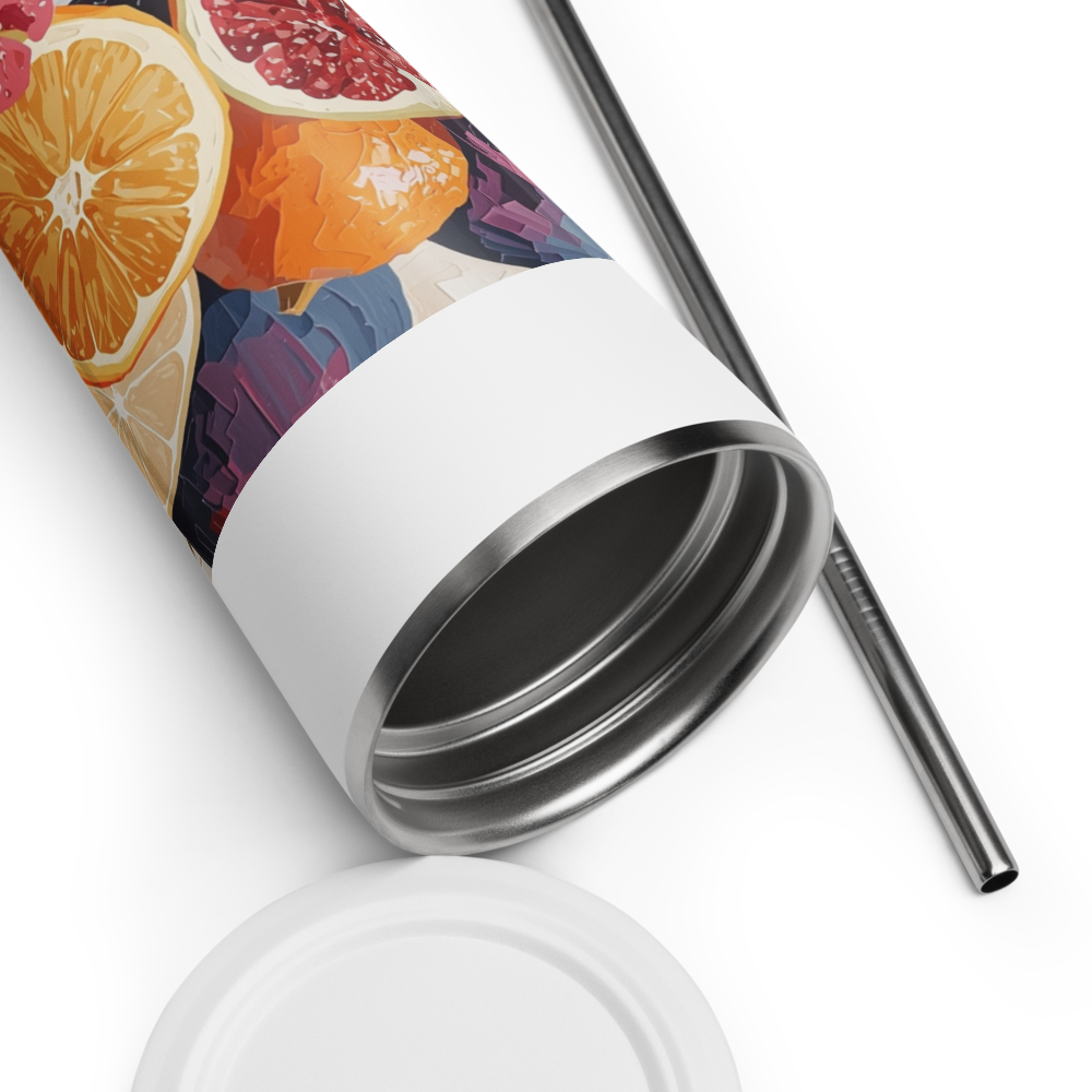 Gobelet isotherme en acier inoxydable avec paille – 600 ml – Pour boissons chaudes et froides