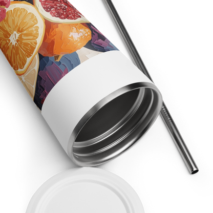 Gobelet isotherme en acier inoxydable avec paille – 600 ml – Pour boissons chaudes et froides