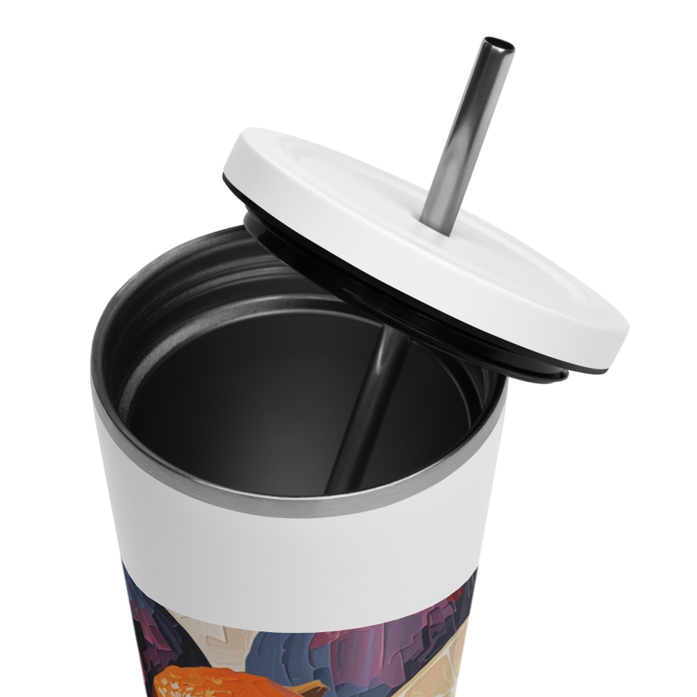 Gobelet isotherme en acier inoxydable avec paille – 600 ml – Pour boissons chaudes et froides